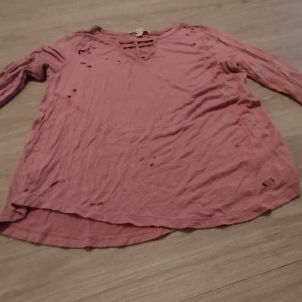 Ladies distressed moral fiber long sleeve shirt